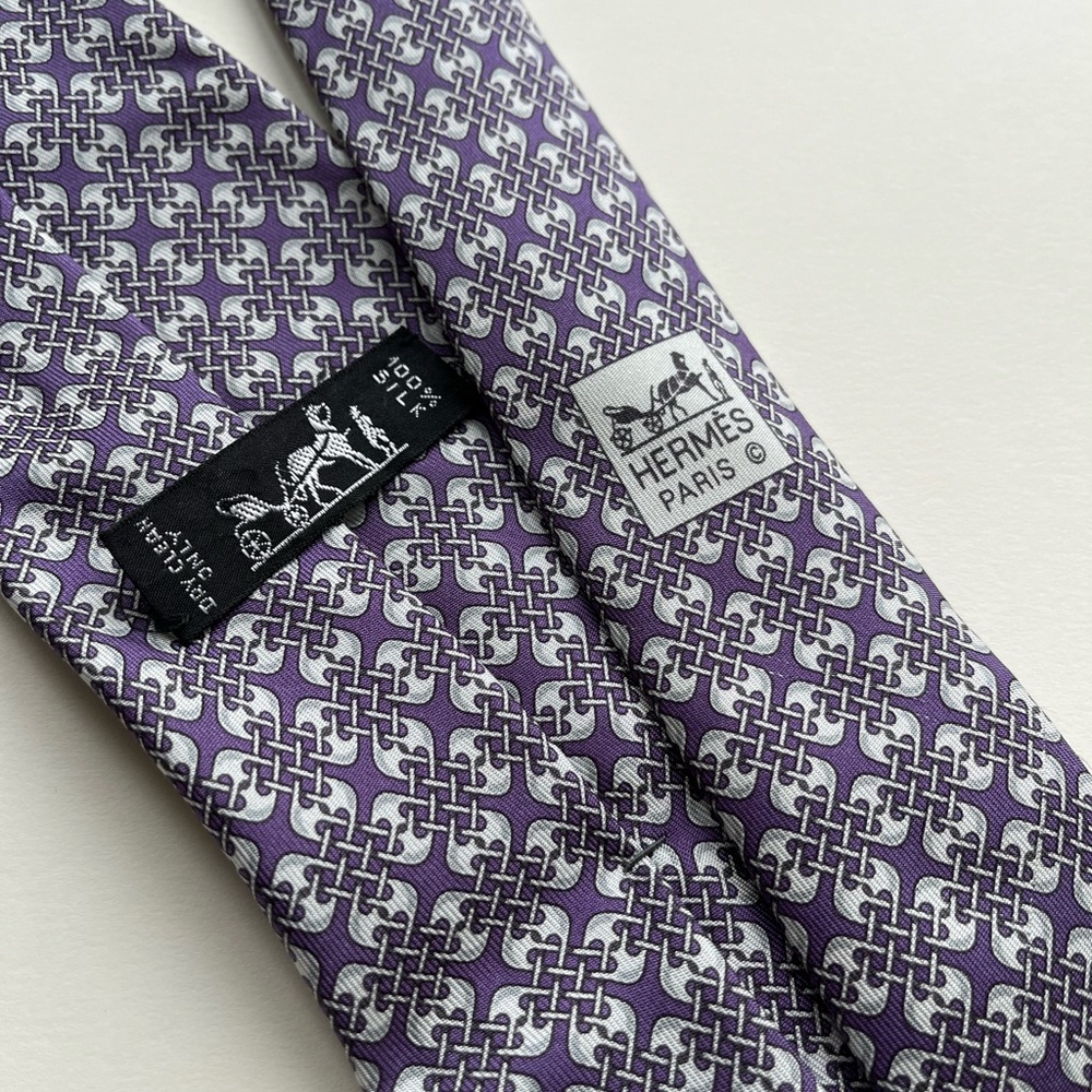 HERMES PURPLE GRAY CROSSHATCH NECKTIE 5529 UA 100% SILK